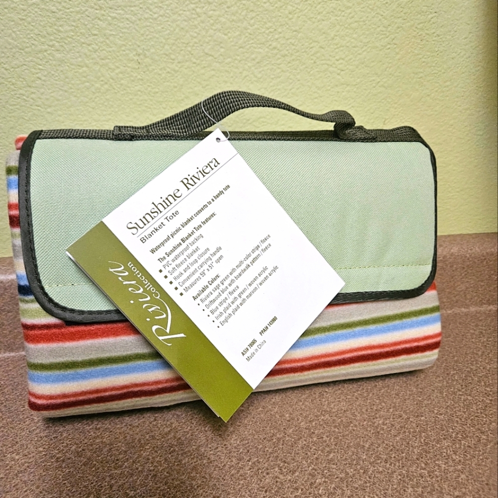 NWT Picnic Time Sunshine Blanket Tote StripedThrow 51"x59"